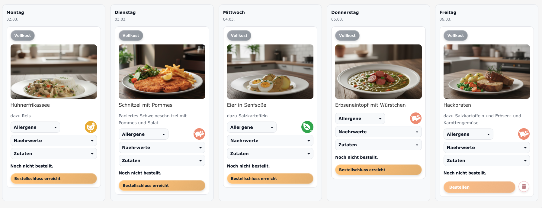 Bestellfrontend von app-etit light