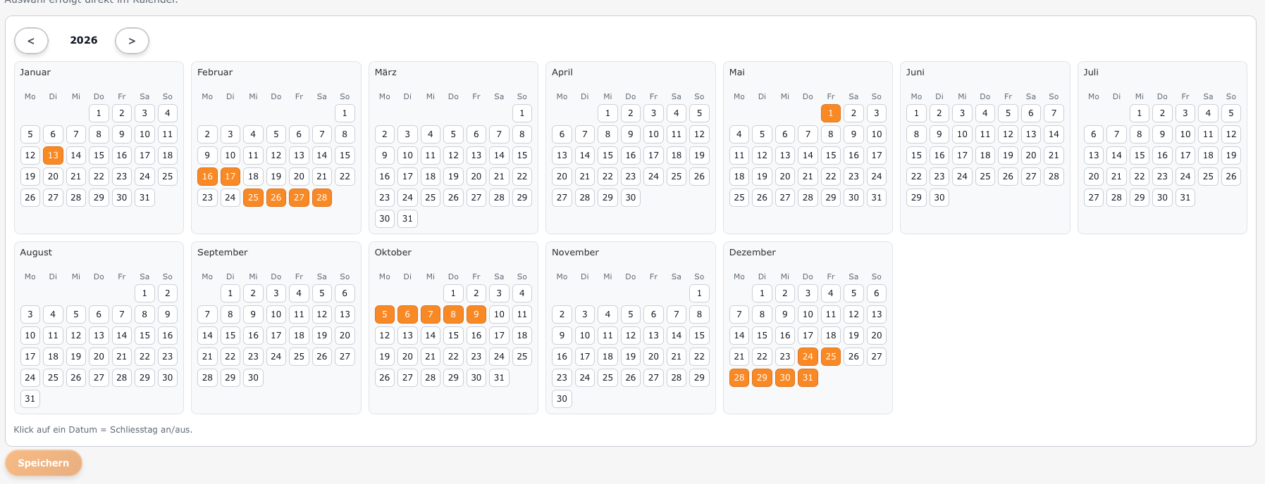 Schlie&szlig;tage-Verwaltung in app-etit light
